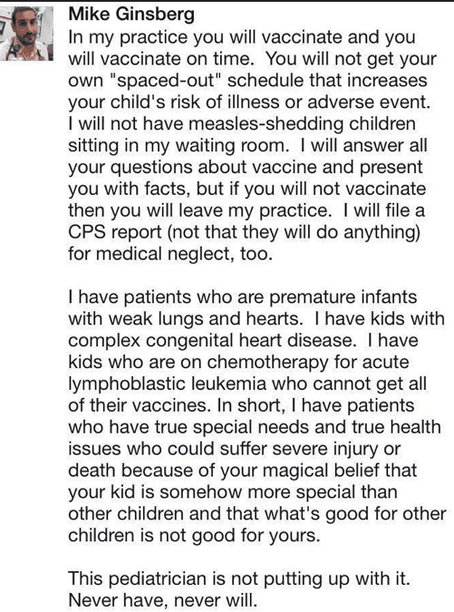 pediatrician mandates vaccinations