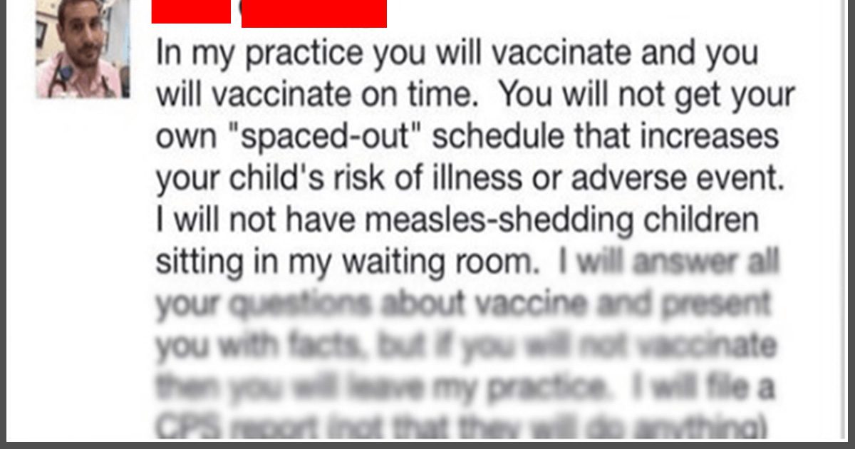 Pediatrician Tells Parents “You Will Vaccinate On Time” And Threatens To Report To CPS