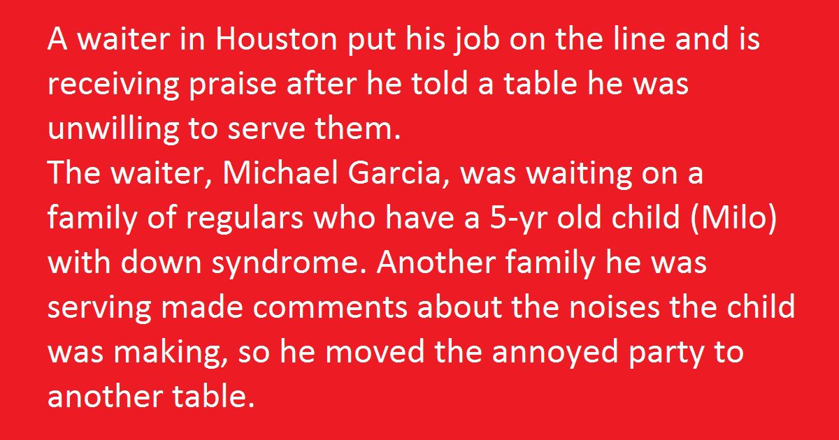 Waiter Stopped Rude Family From Mistreating A Boy With Down Syndrome