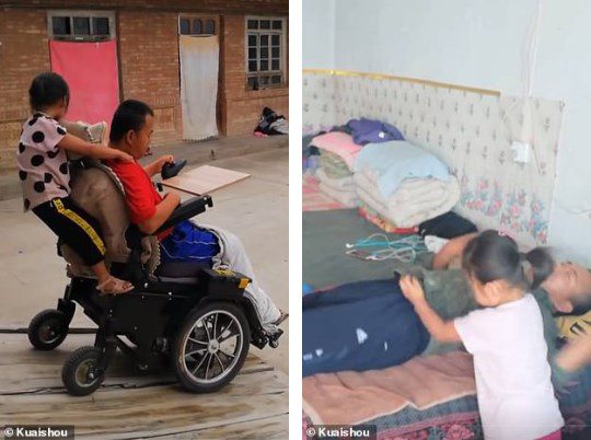 chinese girl takes care of paralyzed father