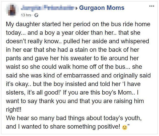viral post teenage boy rescue girl's first period