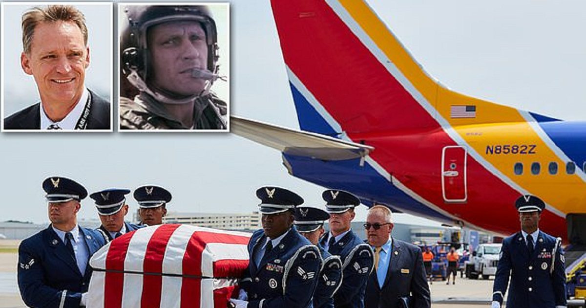 Emotional Moment That Remains Of Heroic Airman Are Flown Home By His Son